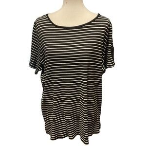 Lauren Ralph Lauren Black White Striped Cotton Short Sleeve Top